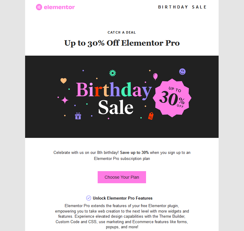 Elementorから届くセールのメール