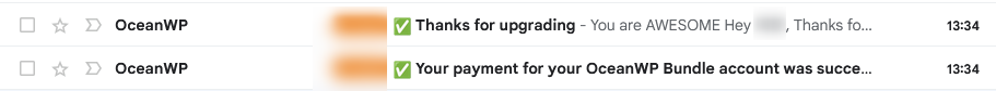 OceanWPから届いたメール